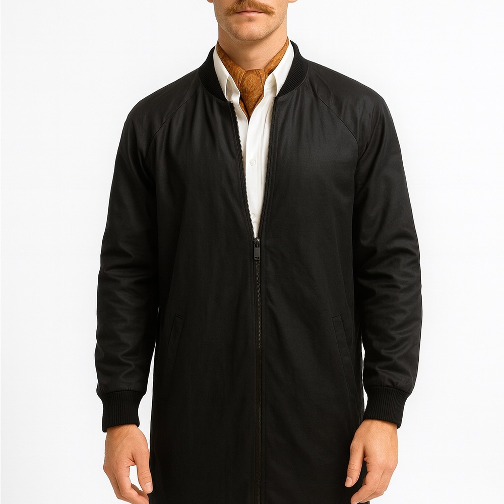 DKNY Black Waxed Cotton Long Bomber Jacket / Coat – Size L – Like New